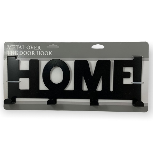 Over The Door Hook Rack 4 Hooks Black Matte Finish Metal “HOME” - Picture 1 of 6